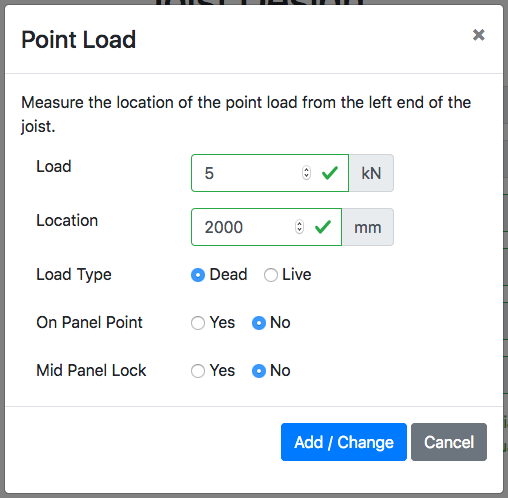 Point Load Dialog Completed